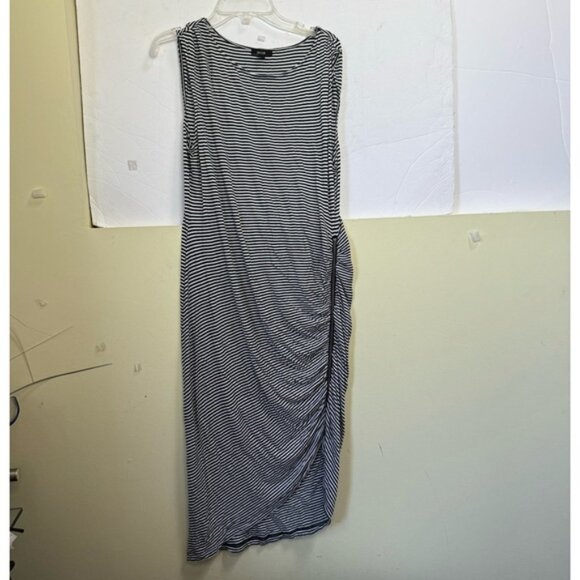 Jacob Vintage Side Zip Slit Ruched Dress Stripe Sheath Drapey Lightweight Crew L - Picture 3 of 15